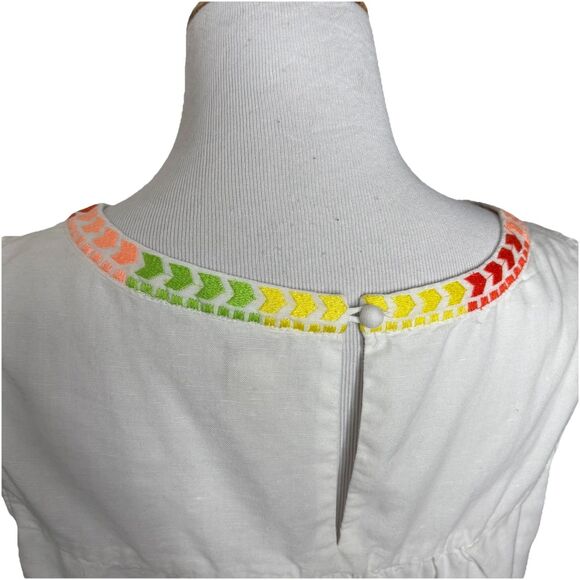 J Crew Shift Dress White Linen Blend Floral Crochet Boho Style Size 8 Womens - Picture 6 of 10